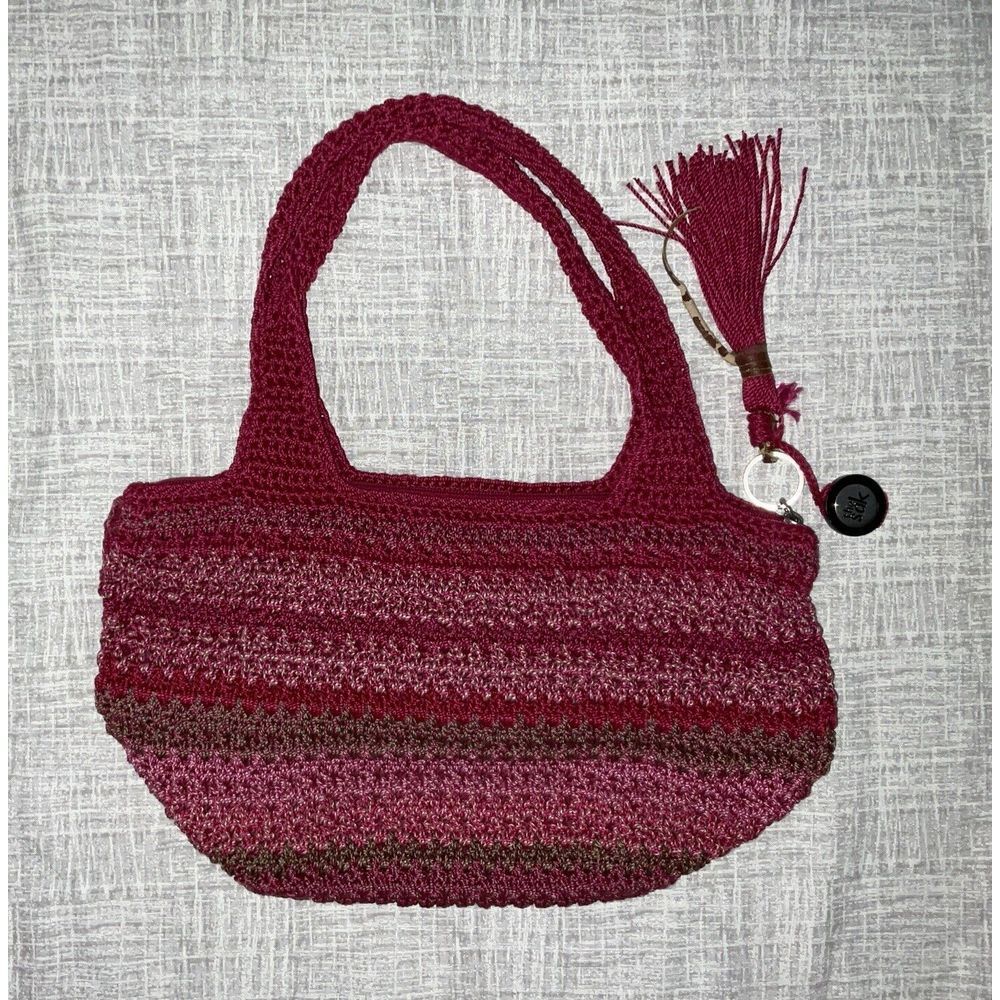 SAK Deep Red‎ Burgundy Boho Crochet Knit Shoulder Zipper Handbag Purse